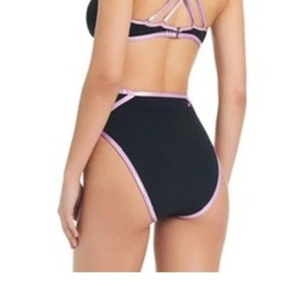 NWOT Red Carter Bikini Bottoms Women Black Metallic Lavender High Waist M $74